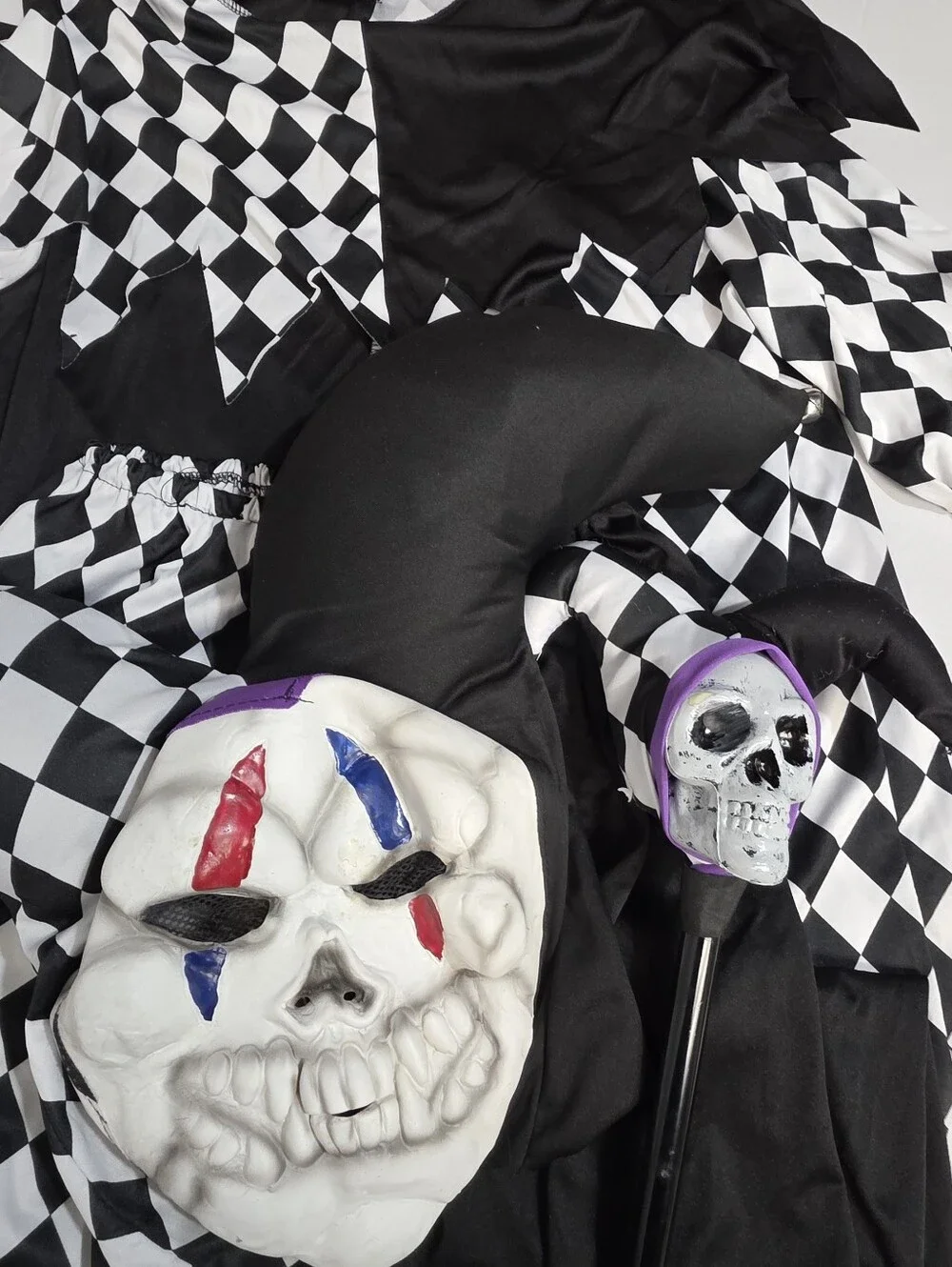 Spooktacular Creation Kids XL Harlequin Jester Clown Costume with Skull Mask